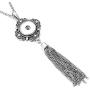 Long Rhinestone Accented Snap Charm Tassel Necklace