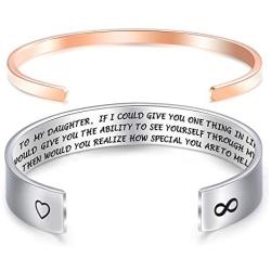 Melix Home Daughter Bracelets from Mom Mother Wide Cuff Bangle Message Engraved Christmas for Her