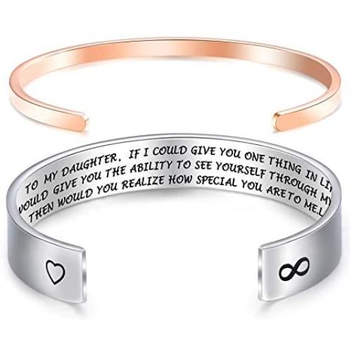 Melix Home Daughter Bracelets from Mom Mother Wide Cuff Bangle Message Engraved Christmas for Her