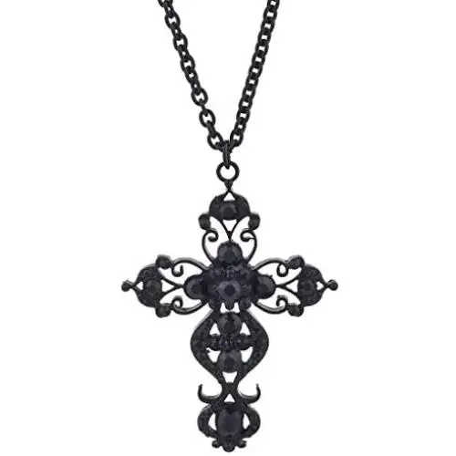 Lux Accessories Rhinestone Crystal Filigree Cross Pendant Necklace Lux Accessories Rhinestone Crystal Filigree Cross Pendant Necklace