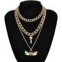 Chargances Key and Lock Necklace with Heart Pendant Gold Chunky Chain Choker Heart Pendant Necklace for Women and Girls Boho Multi Layer Jewelry