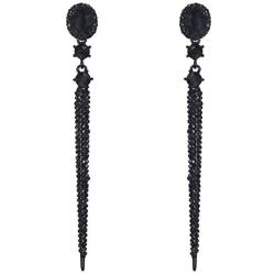 BriLove Womens Fashion Trendy Crystal Oval Long Beaded Bar Chandelier Dangle Earrings