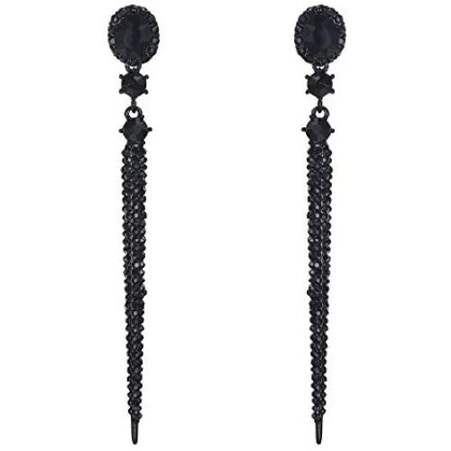 BriLove Womens Fashion Trendy Crystal Oval Long Beaded Bar Chandelier Dangle Earrings