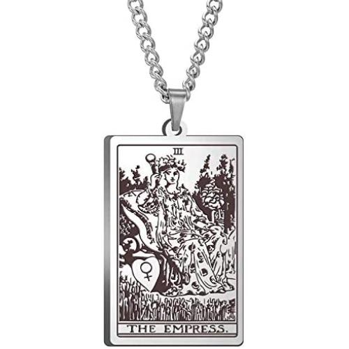 Tina Silvergray Unisex Tarot Necklace Vintage Rider Waite Tarot Card Pendant Necklace
