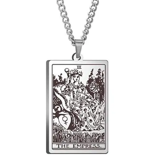 Tina Silvergray Unisex Tarot Necklace Vintage Rider Waite Tarot Card Pendant Necklace
