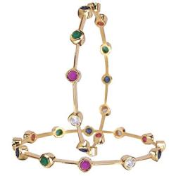 Ratnavali Jewels CZ Zirconia Gold Tone Diamond Indian Bollywood Sleek Wedding Bangles Kada Jewelry Women Bride