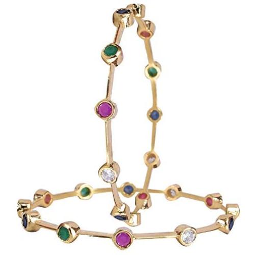 Ratnavali Jewels CZ Zirconia Gold Tone Diamond Indian Bollywood Sleek Wedding Bangles Kada Jewelry Women Bride