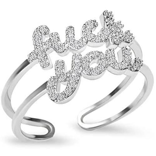 BMMYE Adjustable Ring Inspirational Statement Open Wire Ring Cool Dainty White Gold Letter Ring Women Girl