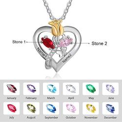 Personalized Rose Necklace for Women Custom Names Necklace Pendant with Simulated Birthstones Christmas Jewelry Gift Birthday Gift for Women Wife Girls Her