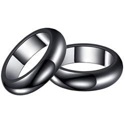 HUASAI Hematite Rings for Women Black Hematite Stone Ring for Men Anxiety Balance Magnet Stone Hematite Rings