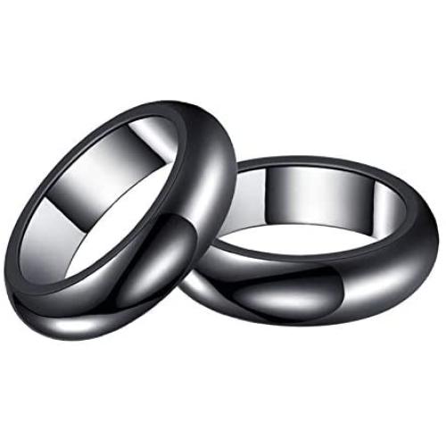 HUASAI Hematite Rings for Women Black Hematite Stone Ring for Men Anxiety Balance Magnet Stone Hematite Rings