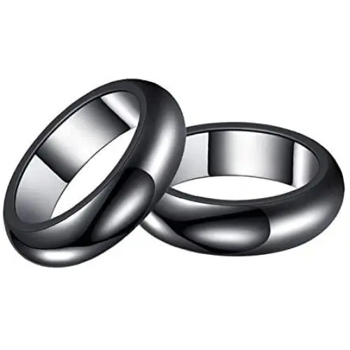 HUASAI Hematite Rings for Women Black Hematite Stone Ring for Men Anxiety Balance Magnet Stone Hematite Rings