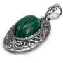 Sterling Silver Imitation Malachite Filigree Oval Earrings Pendant Set Chain 18 Inches