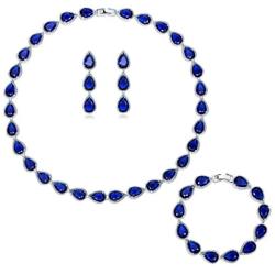 GULICX White Gold Plated Tear Drop AAA Cubic Zirconia Women Bracelet Earrings Necklace Jewelry Set