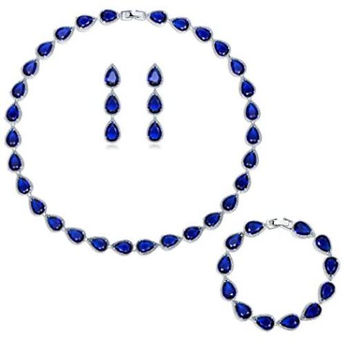 GULICX White Gold Plated Tear Drop AAA Cubic Zirconia Women Bracelet Earrings Necklace Jewelry Set