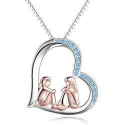 925 Sterling Silver Friendship Bis Sis Lit Sis Sister Heart Pendant Necklace Birtthday Christmas Jewelry Gifts for Best Friend Sister Female Classmates Women
