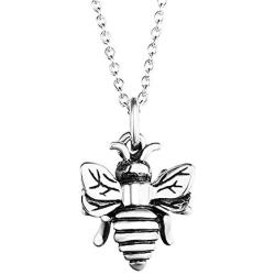 YFN Bee Necklace Sterling Silver Bumble Bee Queen Bee Bumblebee Honeycomb Pendant Necklace