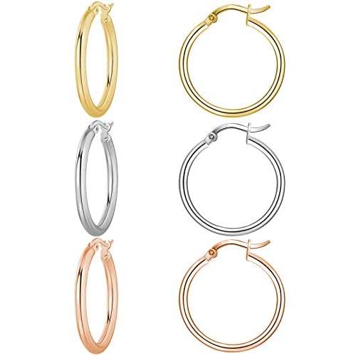 ZRO 3 Pairs Hoop Earrings 18K Gold Plated Hypoallergenic Stainless Steel Hoop Earrings Women Girls Gift