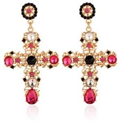 Big Cross Earrings,Color Crystal Baroque Drop Dangle Earrings for Women Teens Girls Bar Party Gifts