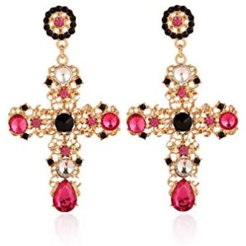 Big Cross Earrings,Color Crystal Baroque Drop Dangle Earrings for Women Teens Girls Bar Party Gifts