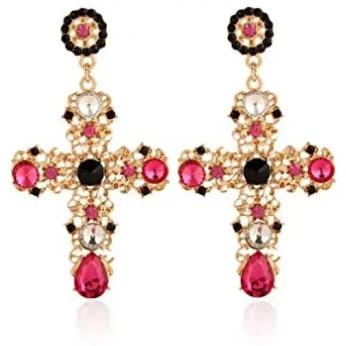 Big Cross Earrings,Color Crystal Baroque Drop Dangle Earrings for Women Teens Girls Bar Party Gifts