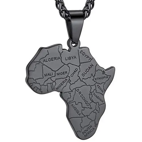 GOLDCHIC JEWELRY African Map Necklace, Tribal/Egyptian Eye of Horus/I Love Africa/Elephant Africa Map Hiphop Necklace Unisex with 22”+2”Adjustable Chain -Customizable Service Gold/Black/Silver Color