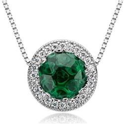 YUNKAI Angelic Gold Necklace Sparkle Halo Cubic Zirconia Round Solitaire Pendant Necklace Sterling Silver Box Link Chain 18 Crystal Jewelry for Women
