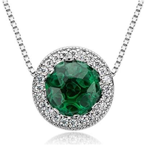 YUNKAI Angelic Gold Necklace Sparkle Halo Cubic Zirconia Round Solitaire Pendant Necklace Sterling Silver Box Link Chain 18 Crystal Jewelry for Women