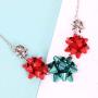 VOGUEKNOCK Gift Bow Necklace Christmas Bow Collar Necklace Xmas Jewelry Gift Red Green Bows