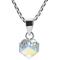 AeraVida Gleaming Mirror Fashion Crystal Cube Prism .925 Sterling Silver Pendant Necklace