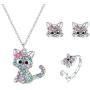 Bievochy Cat Necklace for Girls Women Kitty Cat Pendant Necklace Earrings Ring Jewelry Set