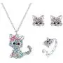 Bievochy Cat Necklace for Girls Women Kitty Cat Pendant Necklace Earrings Ring Jewelry Set
