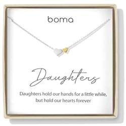 Boma Jewelry Sentiments Collection Daughters Sterling Silver Two Hearts with 14kt Gold Vermiel Necklace, 18 Inches