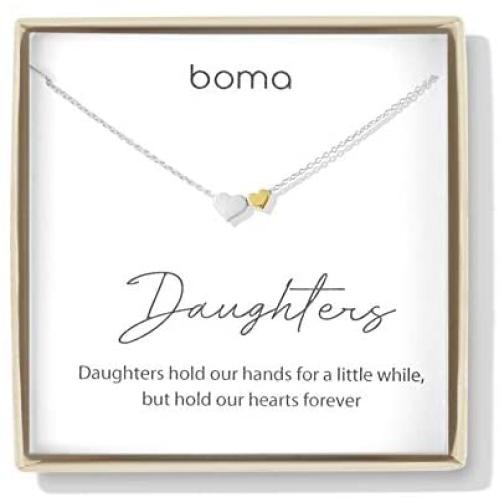 Boma Jewelry Sentiments Collection Daughters Sterling Silver Two Hearts with 14kt Gold Vermiel Necklace, 18 Inches