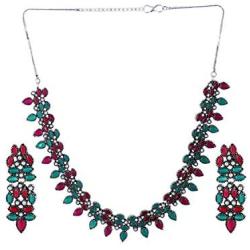 Efulgenz Boho Vintage Antique Ethnic Gypsy Indian Oxidized Silver Crystal Cubic Zirconia Bridal Necklace Earrings Jewelry Set