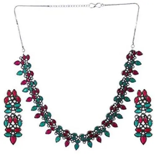 Efulgenz Boho Vintage Antique Ethnic Gypsy Indian Oxidized Silver Crystal Cubic Zirconia Bridal Necklace Earrings Jewelry Set Efulgenz Boho Vintage Antique Ethnic Gypsy Indian Oxidized Silver Crystal Cubic Zirconia Bridal Necklace Earrings Jewelry Set