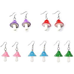 ZRosse 5 Pairs Cute Sweet Fresh Handmade Plastic Simulation Mushroom Dangle Drop Earrings Multicolor Creative Fashion Jewelry for Women and Girl