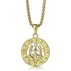 Trendsmax Astrology Constellation Horoscope Zodiac Pendant Necklace for Women Mens Gold Plated Stainleess Steel 22inch Box Chain