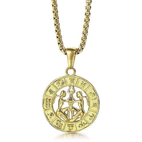 Trendsmax Astrology Constellation Horoscope Zodiac Pendant Necklace for Women Mens Gold Plated Stainleess Steel 22inch Box Chain