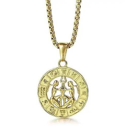 Trendsmax Astrology Constellation Horoscope Zodiac Pendant Necklace for Women Mens Gold Plated Stainleess Steel 22inch Box Chain