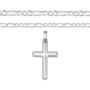 XP Jewelry Mens Sterling Silver Cross Pendant Figaro Chain Necklace Italian Made - Choose Width and Length