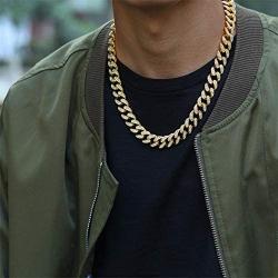 XY Fancy 14MM Men Necklace Bracelet Gold Plated Cuban Link Miami Chain Hip Hop Style Full Diamond-Mounted