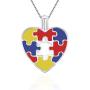 LGSY Sterling Silver Colorful Autism Puzzle HeartPearl Cage Pendants for Women, Essential Oil Diffuser Lockets for Pearl Jewelry