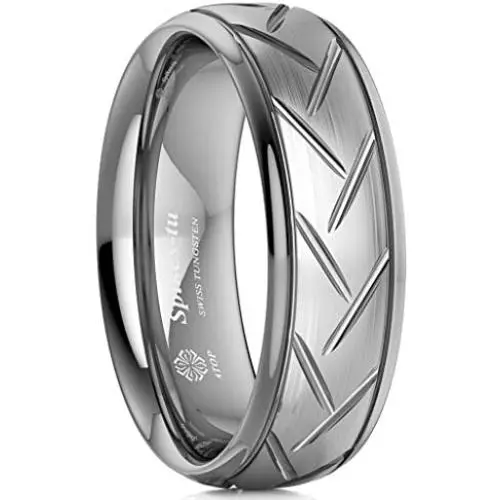 ATOP 8Mm Silver Tungsten Ring for Men Wedding Band Dome Brushed Infinity Comfort Fit Male Bridal Engagement Ring