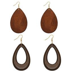 Wowanoo Wood Earrings Natural Wooden Teardrop Earrings Geometric Lightweight Drop Earrings for Women