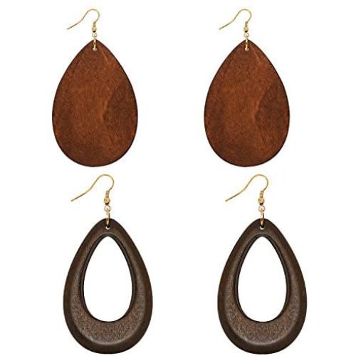 Wowanoo Wood Earrings Natural Wooden Teardrop Earrings Geometric Lightweight Drop Earrings for Women