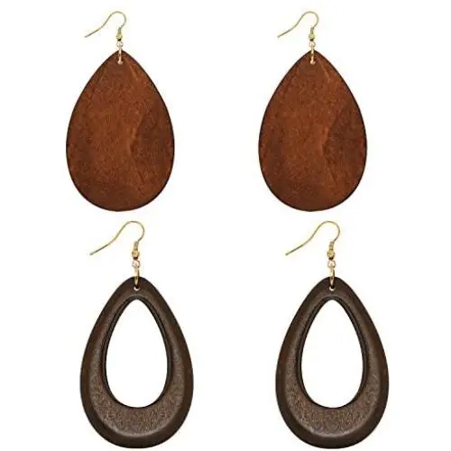 Wowanoo Wood Earrings Natural Wooden Teardrop Earrings Geometric Lightweight Drop Earrings for Women Wowanoo Wood Earrings Natural Wooden Teardrop Earrings Geometric Lightweight Drop Earrings for Women