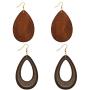 Wowanoo Wood Earrings Natural Wooden Teardrop Earrings Geometric Lightweight Drop Earrings for Women