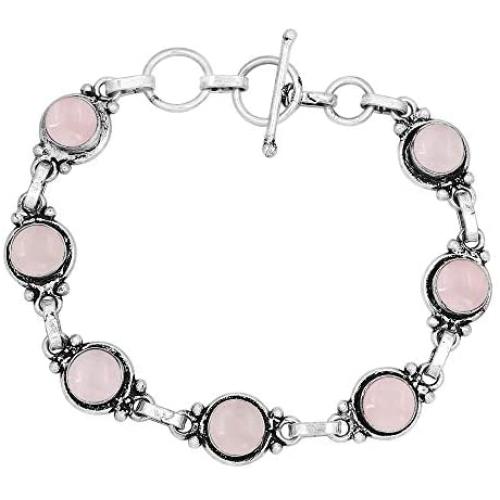 Rose Quartz Bracelet 925 Silver Overlay Handmade Boho Style Jewelry