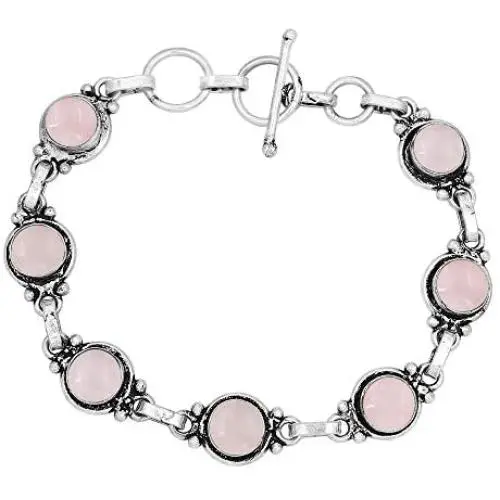 Rose Quartz Bracelet 925 Silver Overlay Handmade Boho Style Jewelry Rose Quartz Bracelet 925 Silver Overlay Handmade Boho Style Jewelry